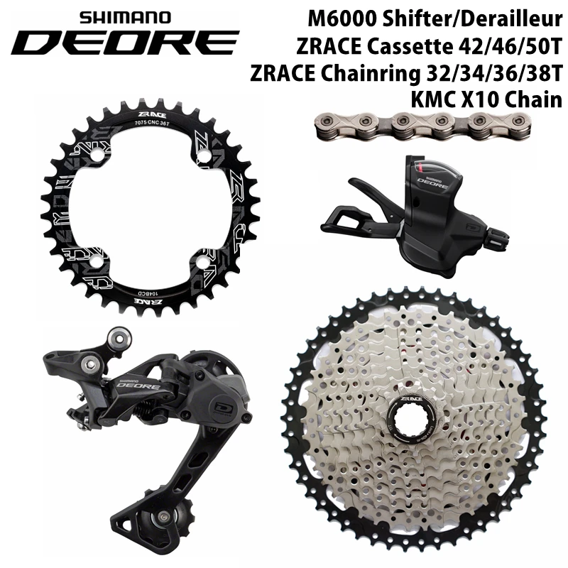 

Shimano DEORE M6000 10 Speed Shifter + Rear Derailleurs + 42T 46T 50T ZRACE Cassette / Chainring + KMC X10 Chain Groupset