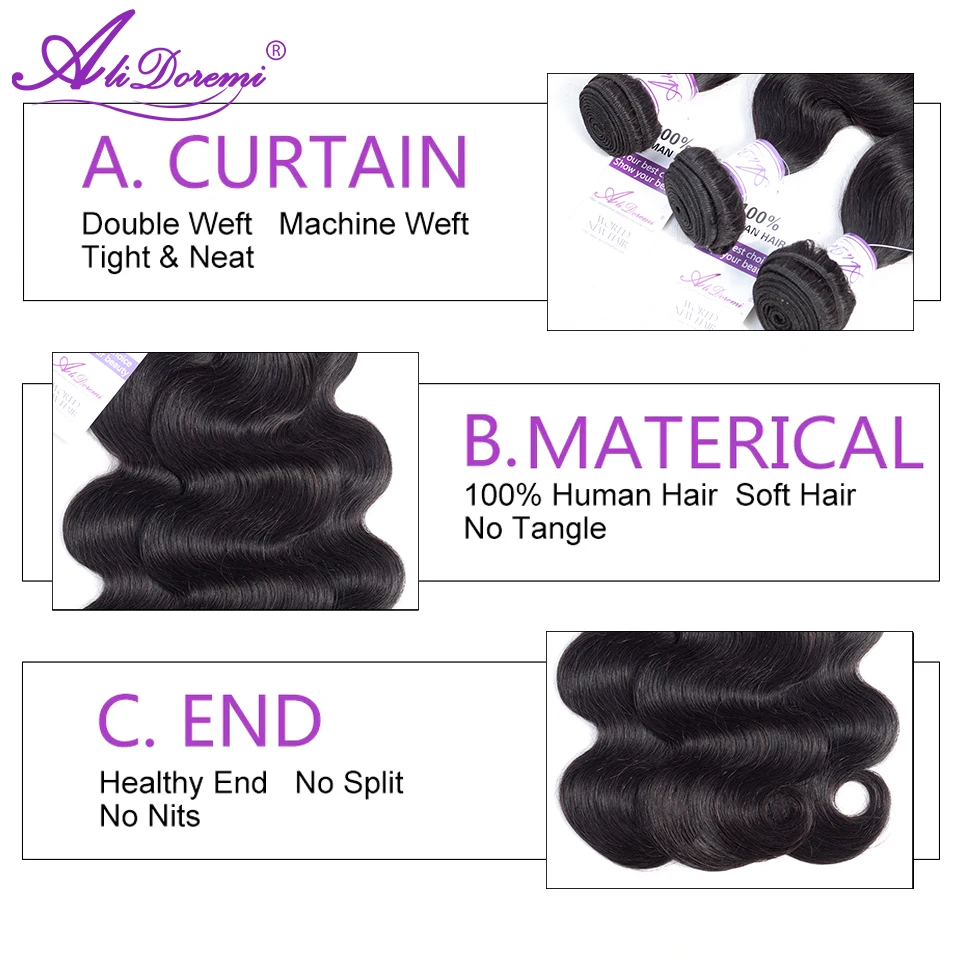 [Alidoremi ] Peruvian Body Wave Hair Bundles 100% Human Hair Weave Natural Color 8-30 Inch Non Remy Hair Extension