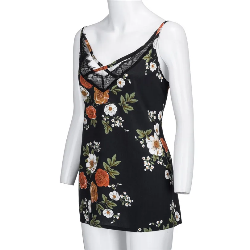 New Womens Girls Summer Daily Casual Sexy Plus SizeSleeveless Floral Print Lace Patchwork Camis Crop Top tops #4F05 (7)