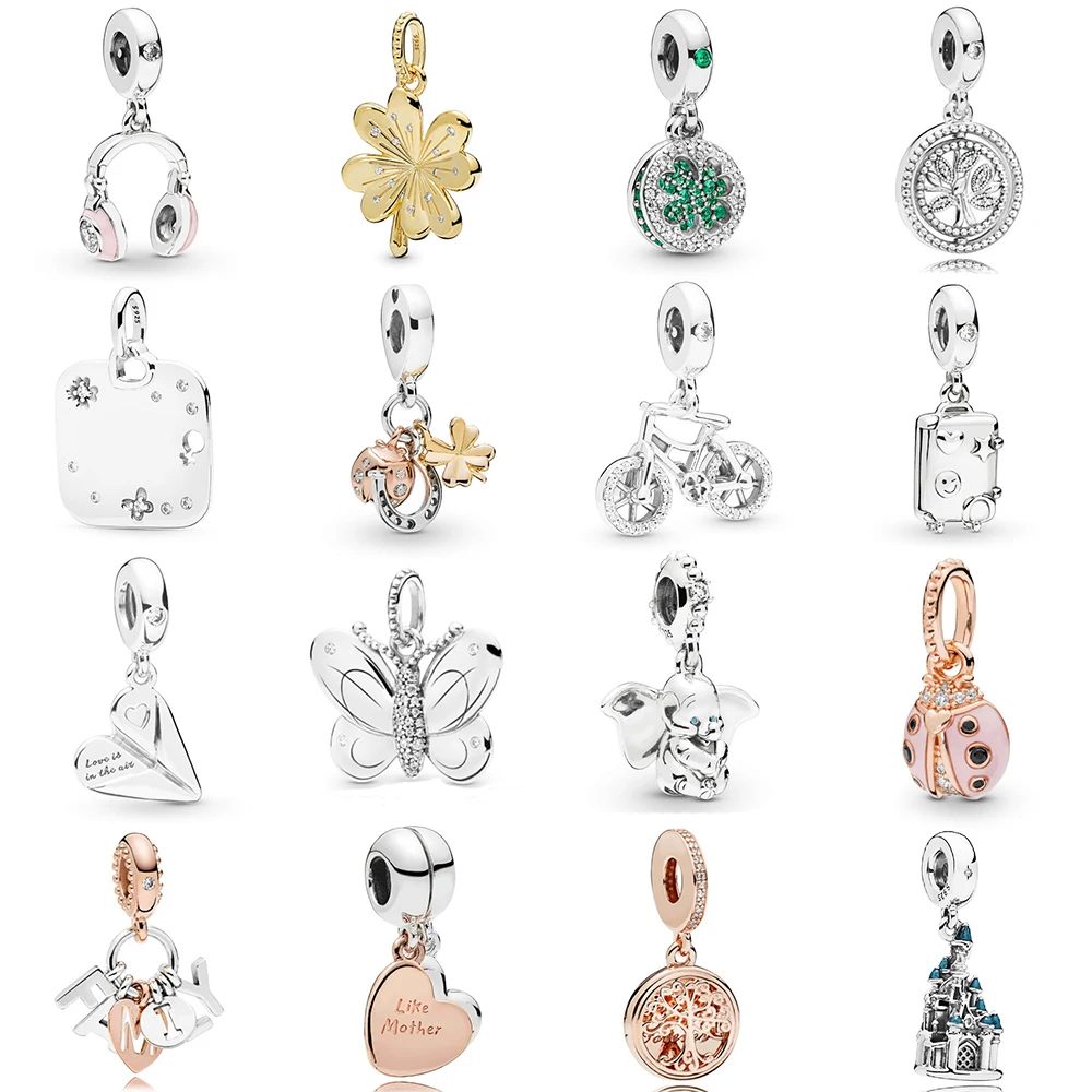 

NEW 2019 100% 925 Sterling Silver Spring Rose Gold Bicycle Dumbo Headphone Butterfly Pendant Fit Diy Bracelet Original Jewelry