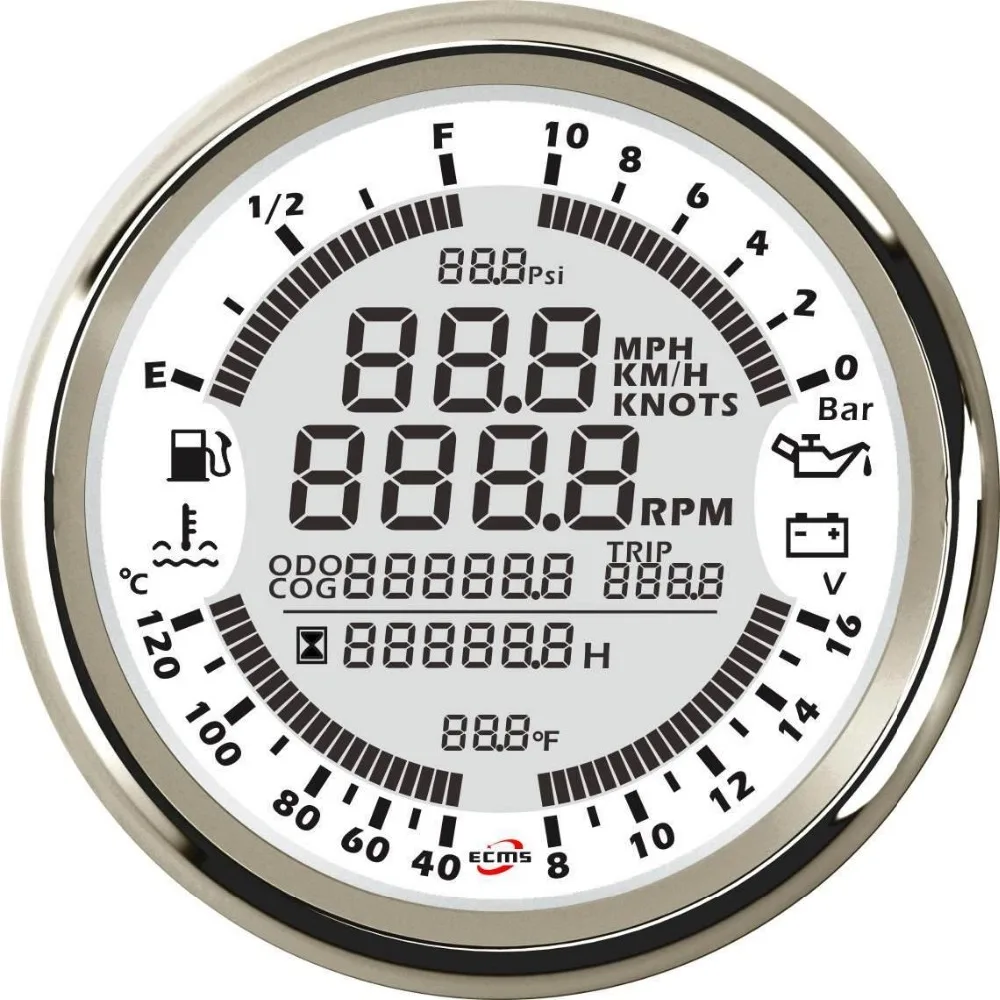 Морской лодка цифровой gps Спидометр Тахометр 6in1 многофункциональный прибор 18-32 В 10Bar 85 мм 7 цветов 316L ободок