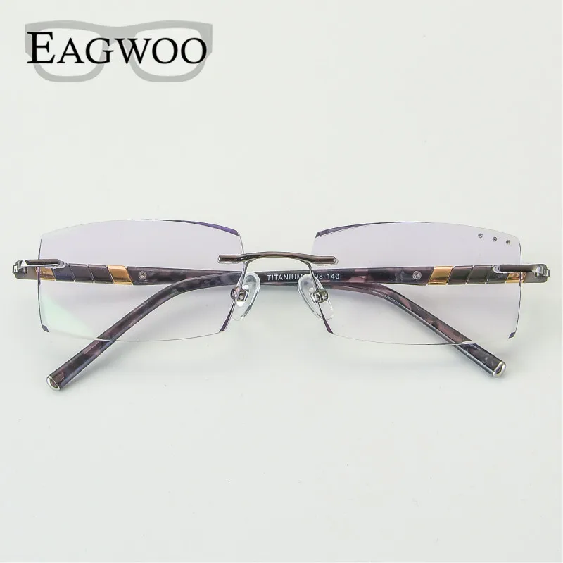 EAGWOO титановые очки мужские без оправы с диоптрией близорукость фотохромные алмазные очки бескаркасные очки зрение окно 1008