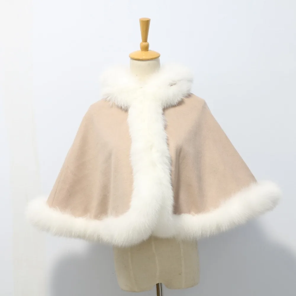 

Free shipping spring autum winter length 40cm straight fox fur with hood cashmere cape for kid