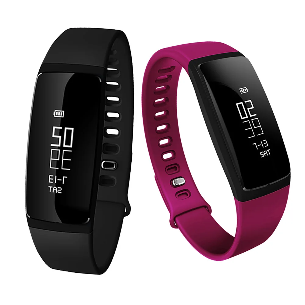 Smart Wristband Blood Pressure Heart Rate Sleep Monitoring Bluetooth Pedometer Wristband 2 Colors Red Black