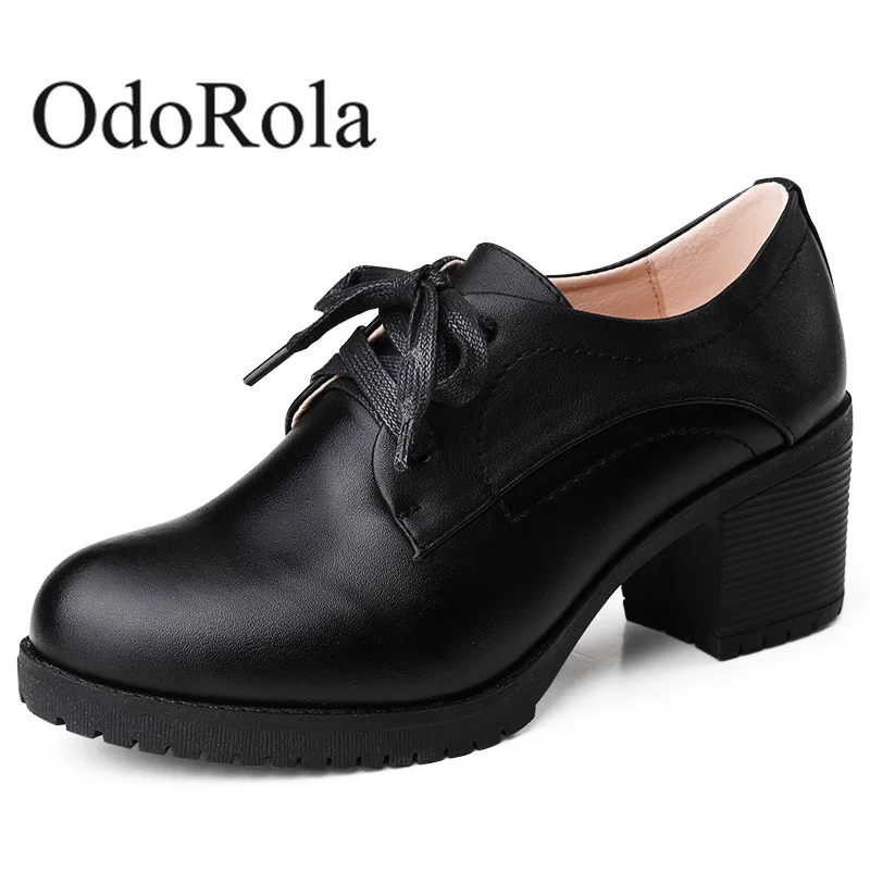 OdoRola Women Lace Up Casual Business Working Shoes Black