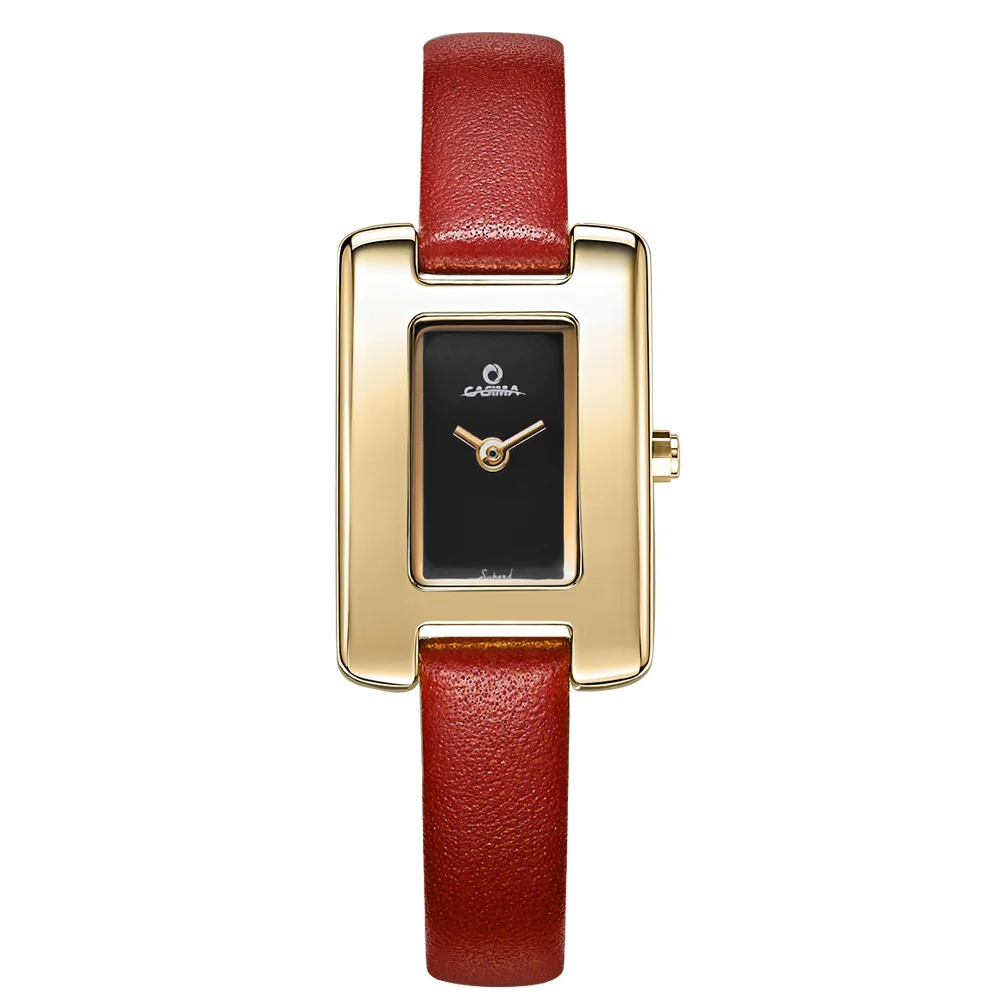 

women watches red leather quartz watch Fashion Casual Elegant luxury ladies wristwatch waterproof 50m tag watch CASIMA#2612