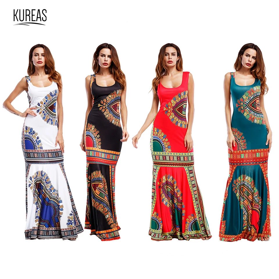 Kureas платье в африканском стиле для Женщин Дашики летние платья Mixi сарафан с принтом Vestidos одежда в африканском стиле