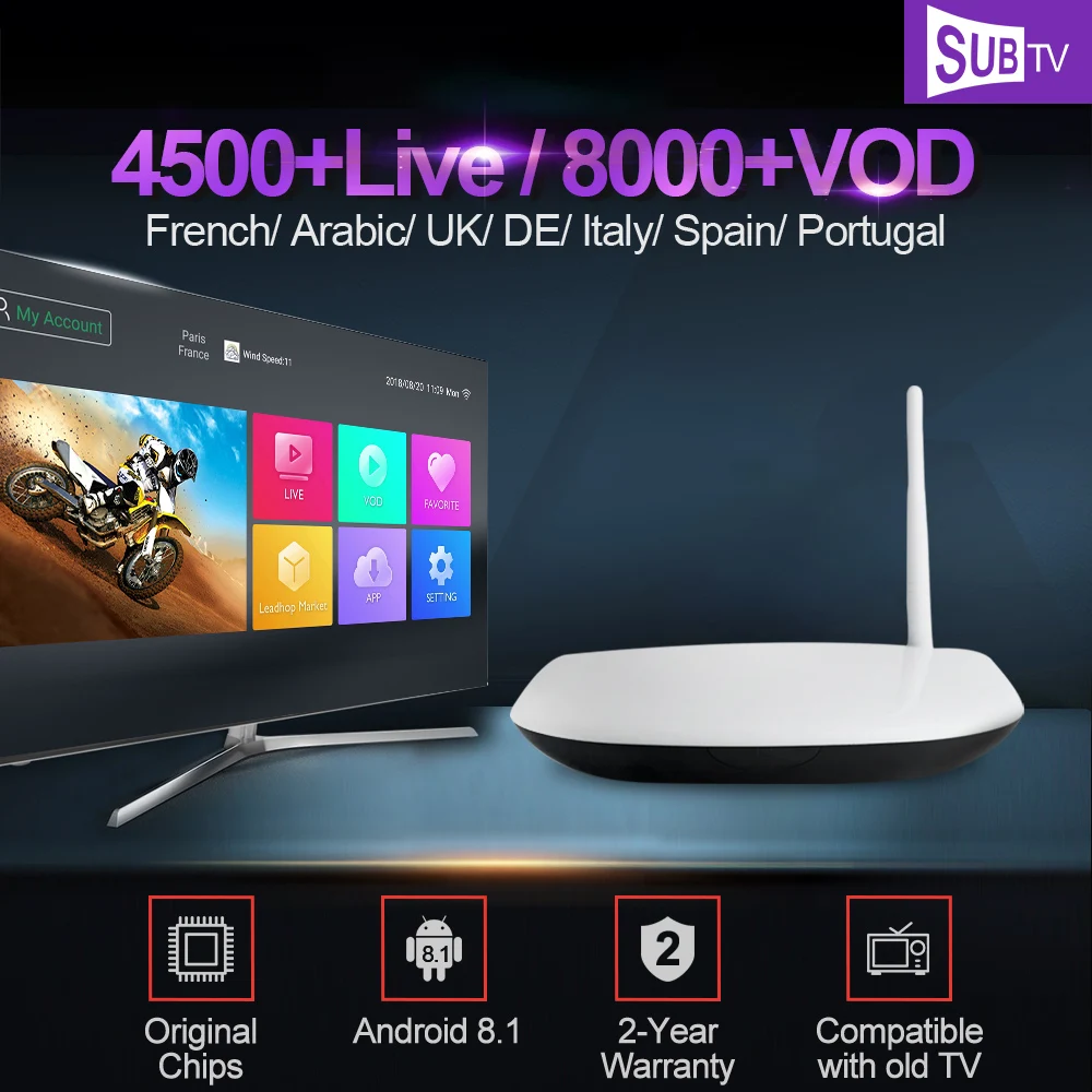 

Android 8.1 Smart Tv Box With IPTV Subscription Q1304 RK3229 1GB/2GB 8GB/16GB SUBTV Iptv 4K French Arabic UK Portugal IP TV VOD