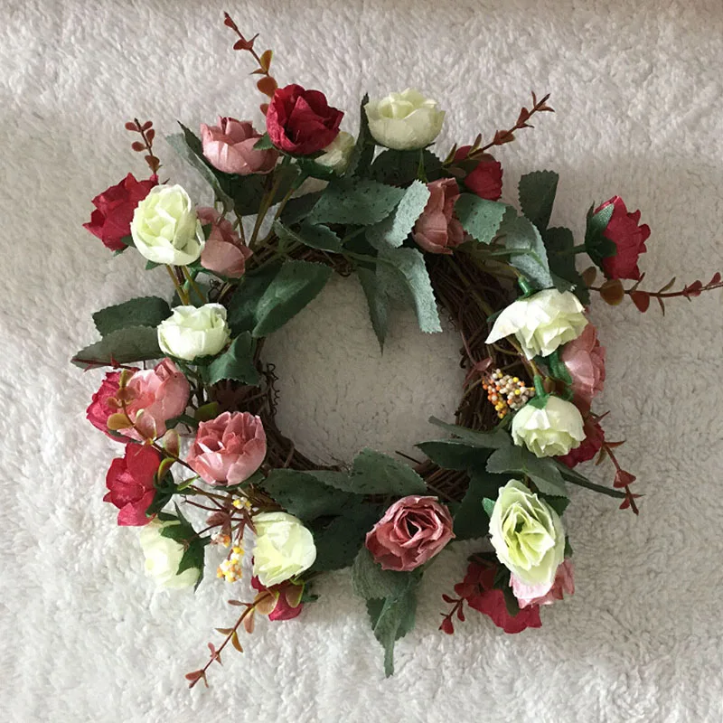 

Rose Silk Artificial Flower Wreaths Door Hanging Perfect Gift Fake Flower Garland For Wedding Decoration Home Party Window Decor