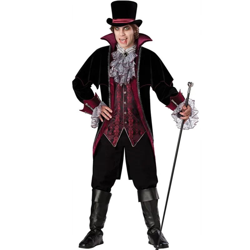 

New Adult Mens Halloween Party Dracula Vampire Costumes Outfit Fancy Devil Cosplay Dresses With Hat