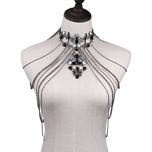 JUJIA сексуальное женское ожерелье с кисточкой, бохо ожерелье, новинка, дизайнерская женская цепочка на плечо - Окраска металла: black
