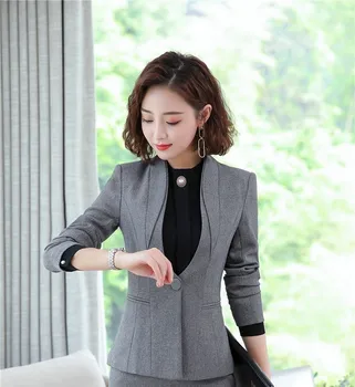 

Novelty Grey Formal Uniform Designs Business Women Blazers Jackets Coat Ladies Office Professional Outwear Tops Blaser Clothes