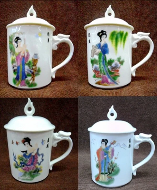 

Four beauties ceramic color change office personal cup ceramic green tea cup coffee cover cup