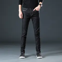 Осенние и зимние Новые мужские джинсы из чистого хлопка и бархата увеличивают тренд эластичные свободные джинсы