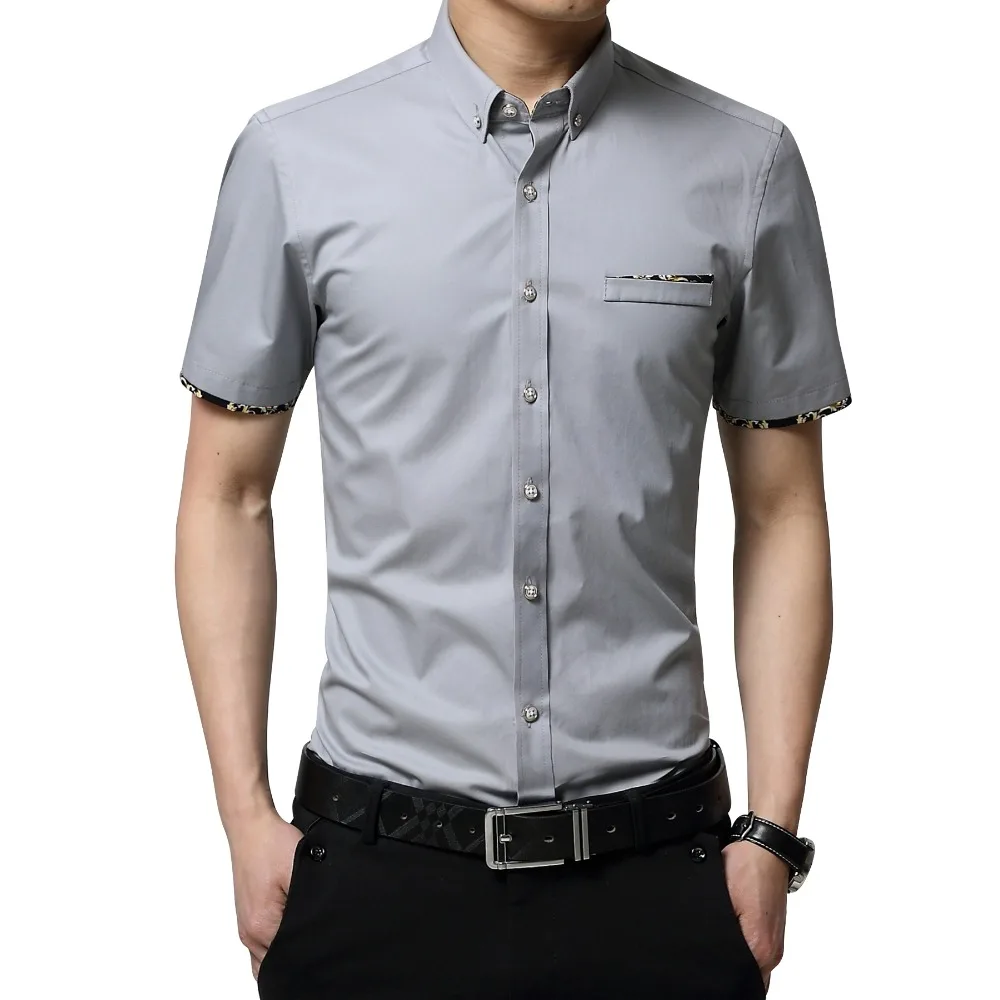 Meilleur Plus la Taille 5XL 2018 Été Nouveau Style Coréen Hommes À Manches Courtes Chemise De Mode Solide Couleur Slim Fit Chemise Décontractée Hommes vêtements