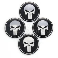 4pcs Punisher Skull Logo Car Tyre Steering Wheel Center Hub Cap Emblem Decal Badge Symbol Sticker 45mm 50mm 55mm 60mm 65mm
