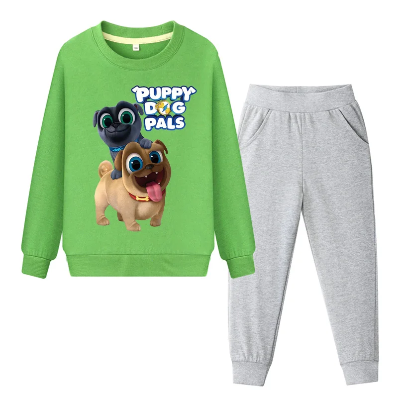Весенний свитер с длинными рукавами для мальчиков+ штаны; Комплект для девочек; Повседневный пуловер; комплекты одежды; детский спортивный костюм с щенками и приятелями; DY078