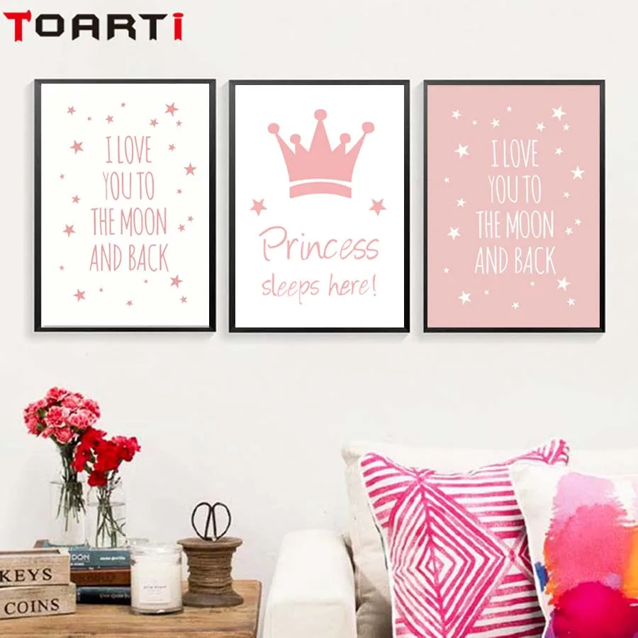 

I Love You To The Moon And Back Prints & Posters Princess Sleeps Here Wall Art Nordic Painting For Kids Room Home Deco Unframed