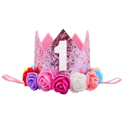Детский 1-й праздничный колпак блестящая диадема с цветочной головкой повязка для волос вечерние головные уборы