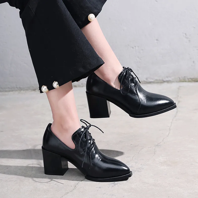 2018 Pointu Automne Bout Dames Carré En Cuir De Mode Pompes Véritable Printemps Talons Chaussures Haute Chaude Femmes Ryvba Femme Noir Élégant dqwEg4Od