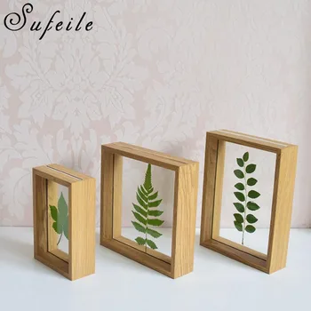 

SUFEILE Simple plant specimens double sided glass frame 6 inch solid wood creative decorative frame Family combination frame D5