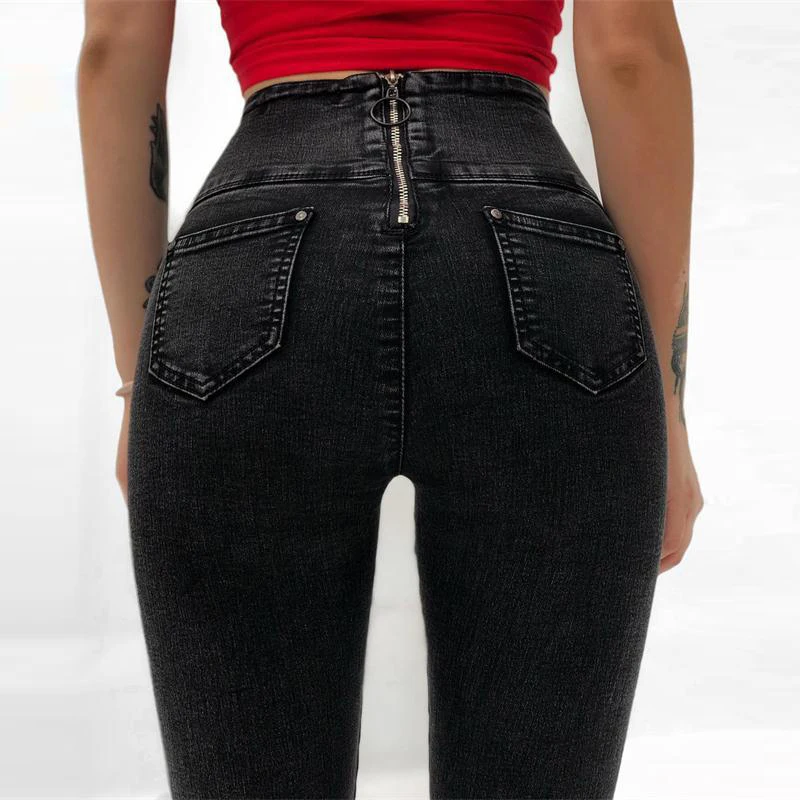 Женские тонкие эластичные джинсы с молнией сзади, высокая талия, сексуальные узкие брюки, Классические Подиумные Стрейчевые обтягивающие джинсы с эффектом пуш-ап, уличный бойфренд