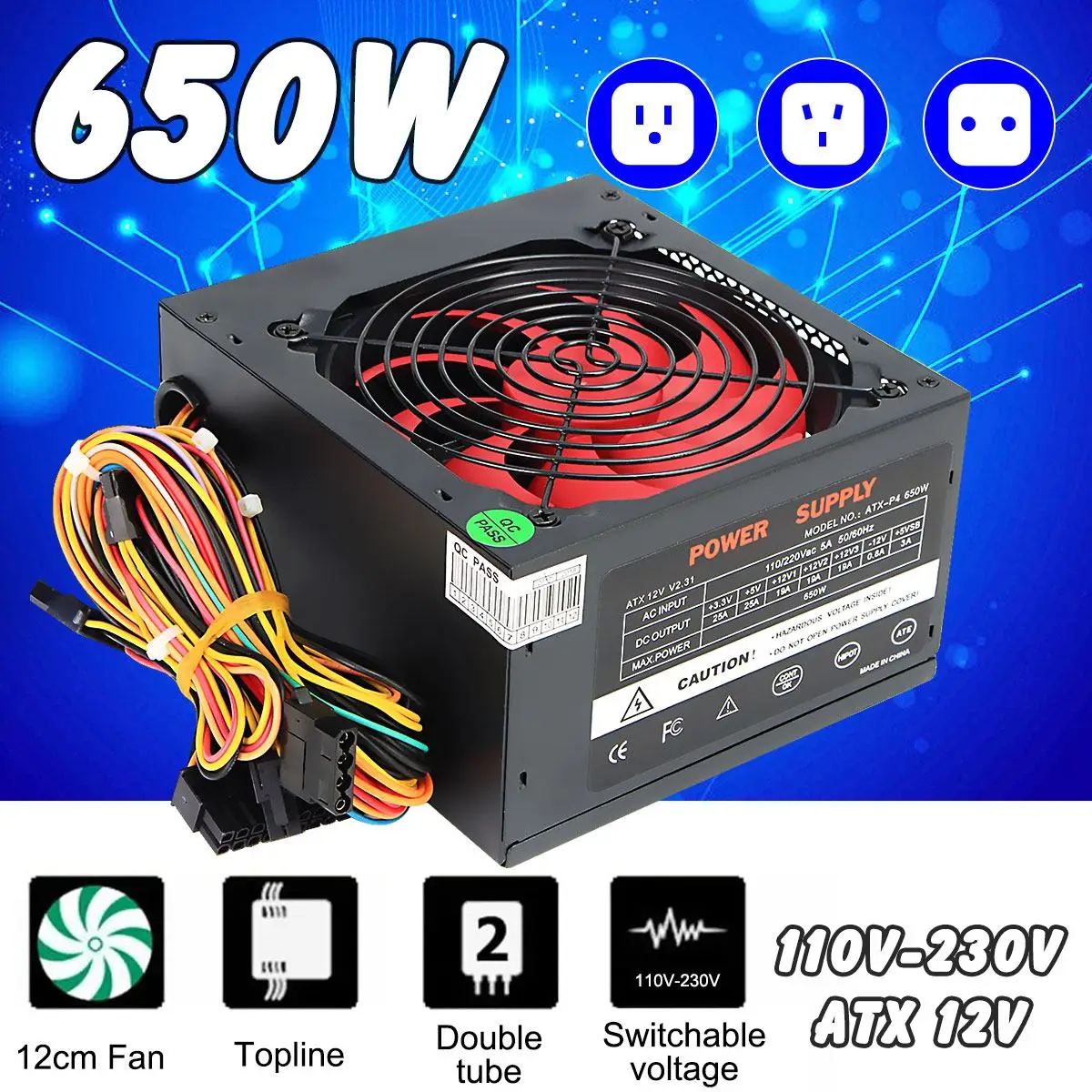 650 W PC وحدة إمداد الطاقة للكمبيوتر الكمبيوتر PC وحدة المعالجة المركزية امدادات الطاقة 20 + 4 دبوس 12 سنتيمتر المشجعين ATX 12 V موليكس بكيي w/SATA بكيي