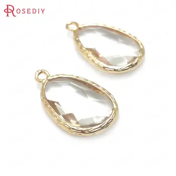 

(36409)10PCS 23x13MM 24K Champagne Gold Color Brass with White Glass Faceted Drop Shape Charms Pendants High Quality Findings