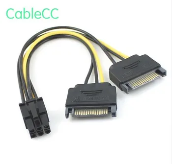 

10pcs/Dual two SATA 15 Pin Male M to PCI-e Express Card 6 Pin Female Graphics Video Card Power Cable 15cm