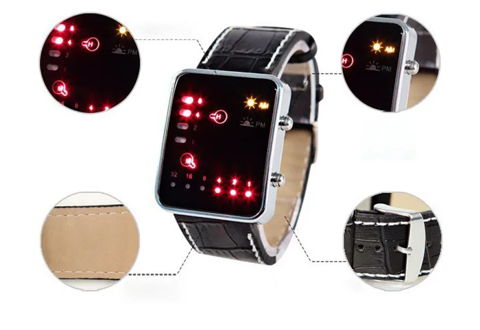 Женские Спортивные Повседневные часы светодиодный цифровой Красный наручные часы Бинарные наручные часы из искусственной кожи женские мужские