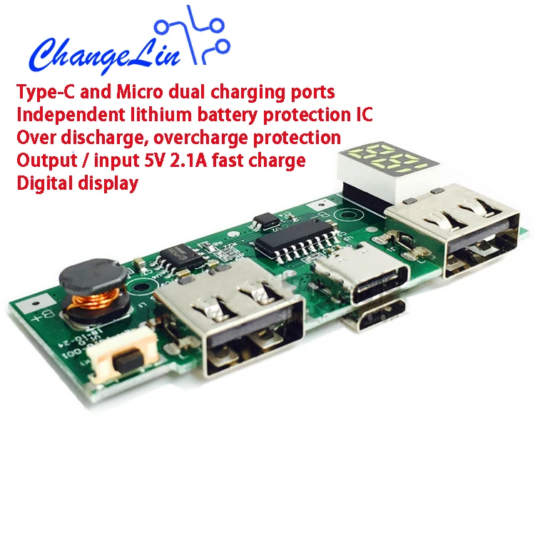 Тип-C 5V 2.1A микро печатных плат мобильных Мощность банка печатная плата модуля чехол USB Ультратонкий чехол литий-полимерный Батарея "сделай сам" гаджет