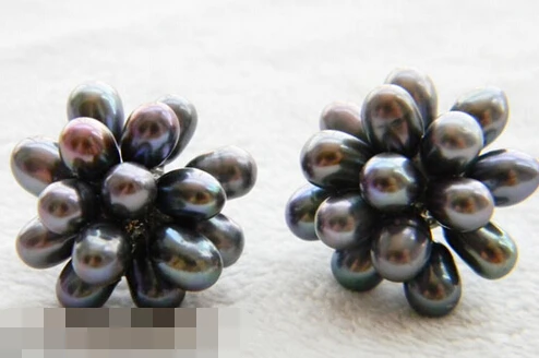 

FREE SHIPPING 12785 Rice Black Freshwater Pearl Earring Stud
