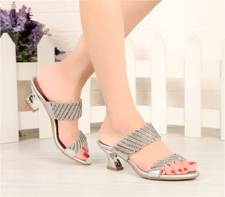 G-sparrow Womens Summer Elegant Fashion Chunky High Heels Shoes Ladies Casual Peep Toe Slippers Gold Silver Purple Black 6cm7