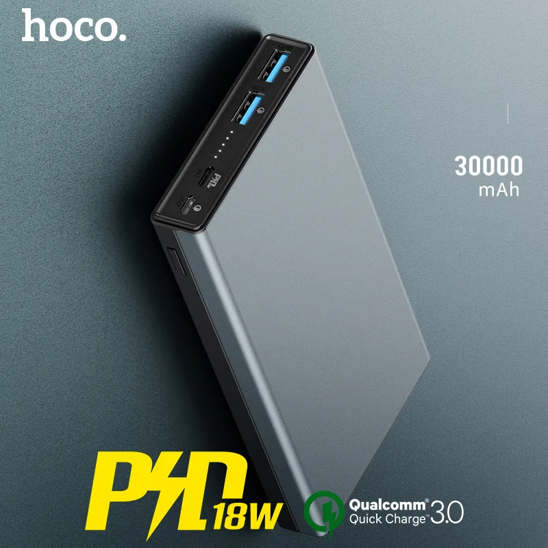 HOCO 30000 mAh power bank 18 W usb type C внешние аккумуляторы QC3.0 PD двухсторонняя Быстрая Зарядка power bank светодиодный дисплей мобильное зарядное устройство