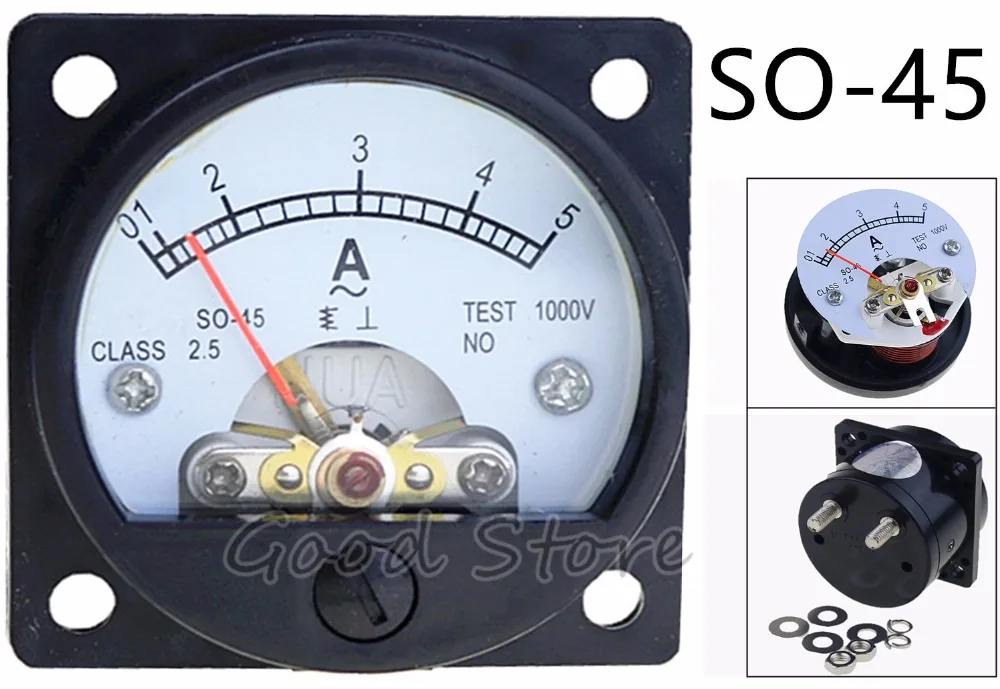 

SO-45 AC 1A 3A 5A 10A 20A 30A 50A 75A 100A 150A 200A 300A Class 2.5 Accuracy Analog Amperometer Black