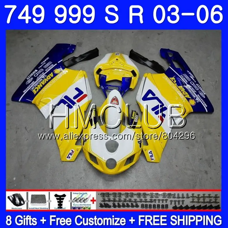 

Body For DUCATI 749-999 749 999 03 04 749S 999S 05 06 133HM7 749 999 S R 749R 2003 2004 999R 2005 2006 Fairing kit Yellow blue