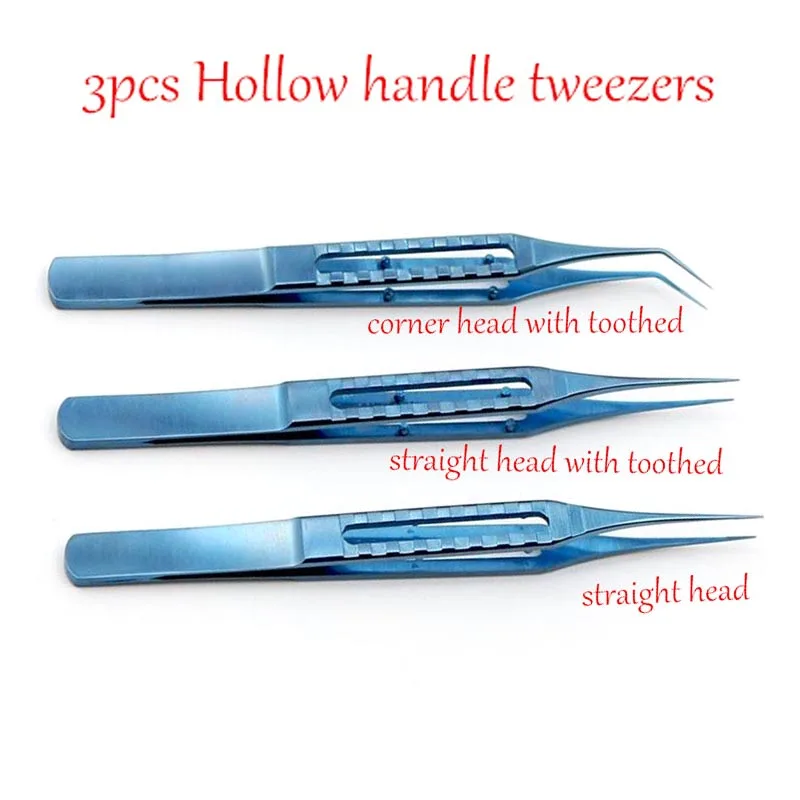 3pcs 11.5CM corner/straight head with toothed Hollow handle tweezers
