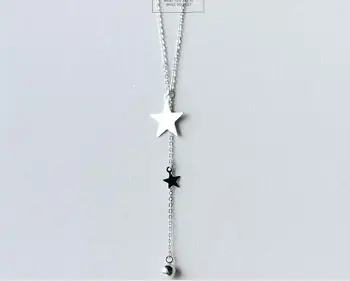 

Real. 925 Sterling Silver Jewelry Lariat Necklace with Double Star &Lucky Bead Round Jewelry Charms Women's gift GTLX1232