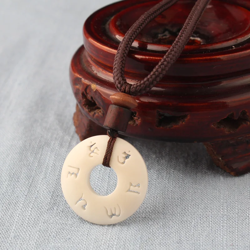 

WEIYU Tibetan Buddhist Simple Rope Chain With Handcarved OM Mantra Sign Tagua Nut Pendant Necklace Buddhism Amulet Jewelry