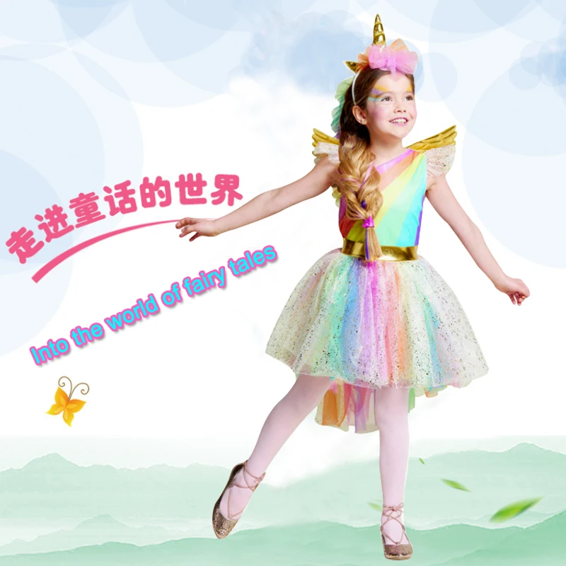 

Girls' Shoes Christmas Unicorn Costume Headband Golden Wings Children Pony Rainbow Dress Tutu Children Theme Party Halloween Dre