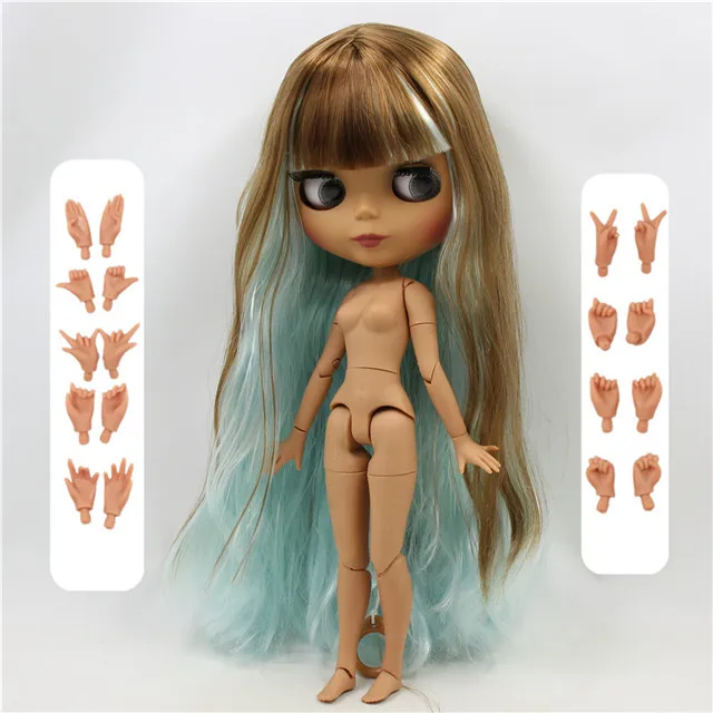 Заводская кукла blyth 1/6 bjd шарнирное тело темная кожа матовое лицо коричневые и голубые волосы, голая кукла 30 см BL0623/6909 - Цвет: doll with hand AB