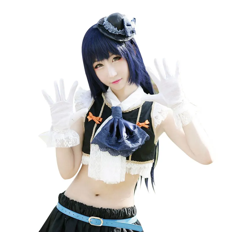 HSIU vysoká kvalita Love Live! Cosplay paruka na kostýmu Umi Sonoda cosplay vlasy Dlouhý 100 cm typ M styl Tmavě modrá Halloween paruka