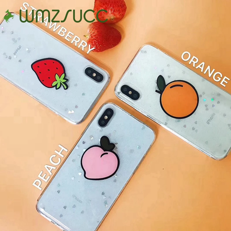 WMZSUCC Orange Peach Strawberry Transparent Soft Glitter Case For iPhone 6s 6 8 Plus Phone Cover for X 7 |