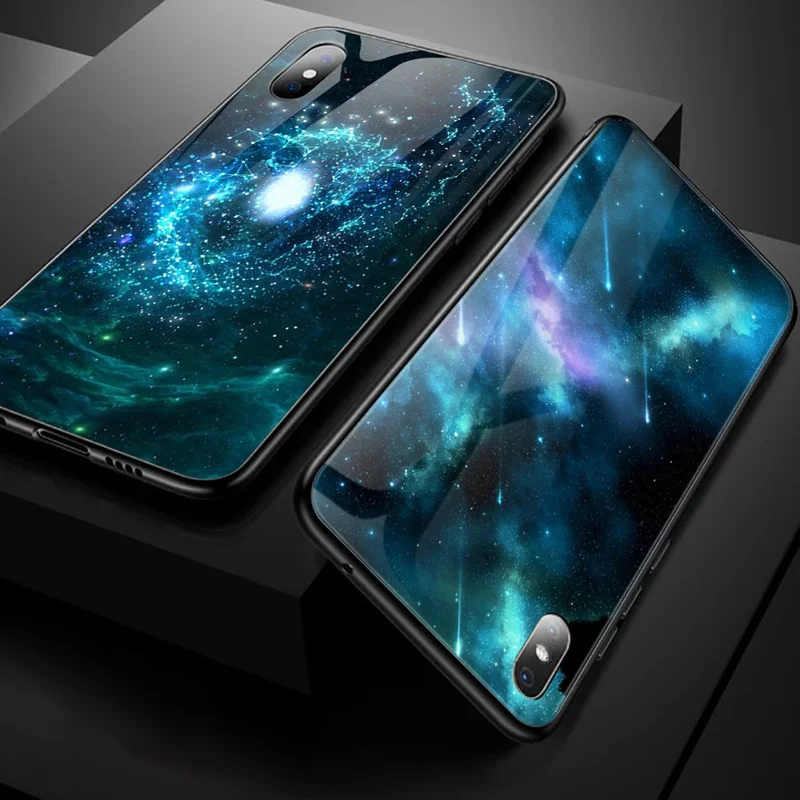 TOMKAS Luxury Space Cover Case for iPhone X Xs Max Xr Xs Glass Silicone Phone Case for iPhone 7 8 Plus Cases for iPhone 6 S 6s (31)