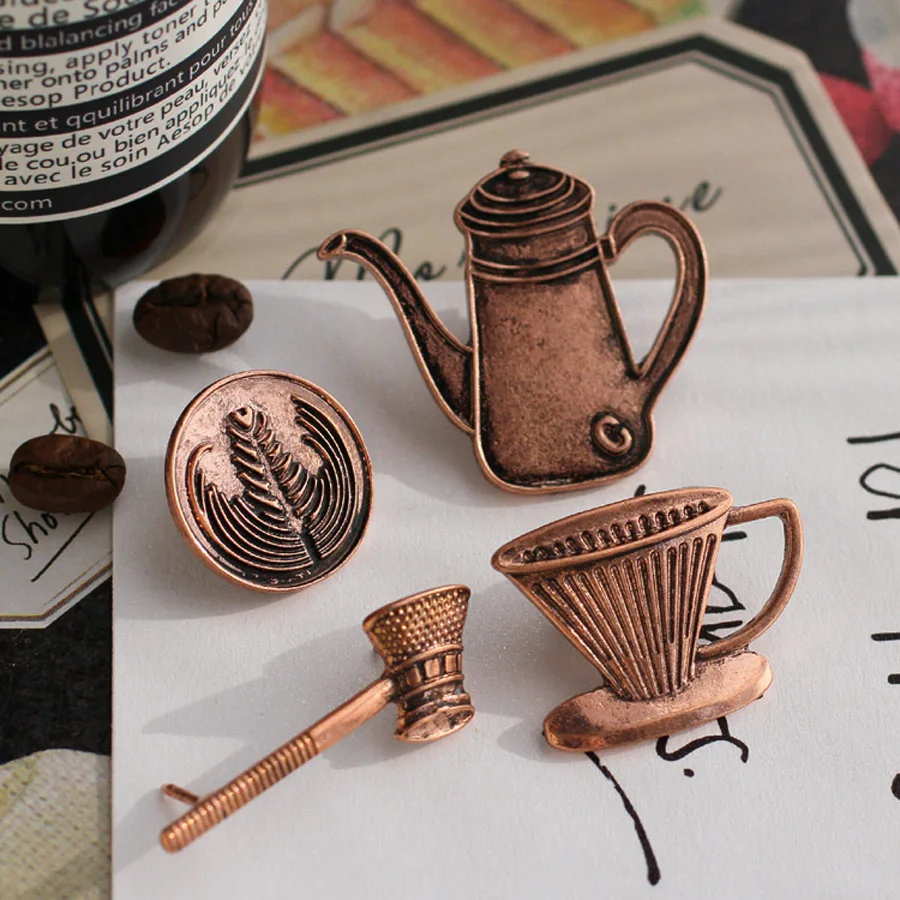 

2018 Fashion Jewelry Antique Copper Coffee Pot Brooch Small Hijab Pins Set Lapel Pin Men Brooch Broche Vintage Brooch For Women