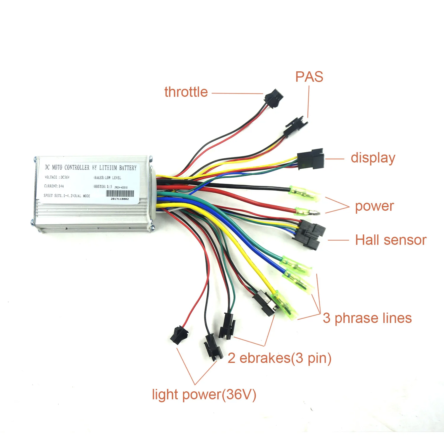 Top Okfeet Electric Bicycle BLDC Motor Brushless Speed Controller 250W  36V  DC With Hall E-Brake Sensor Reverse 14A 6Mosfet 1