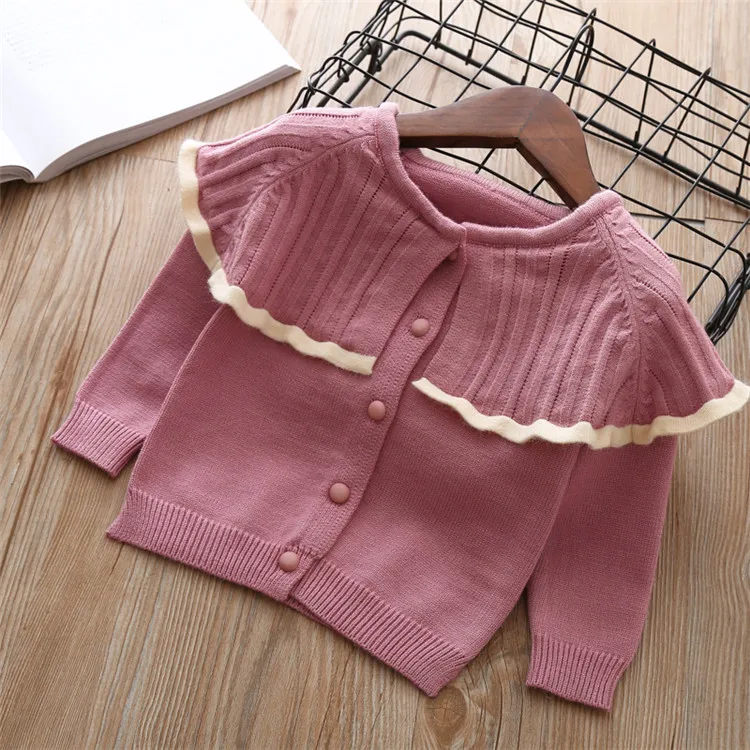 Fanfiluca Toddler Girls Cardigan Cute Baby Girl Cotton Knit Sweaters Autumn Long Sleeve Outerwear Fashion Kids Sweaters For 1-5T0003