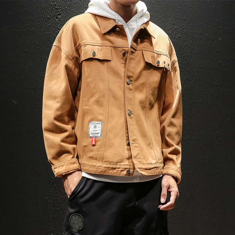 YASUGUOJI New 2019 Japan Style Vintage Jeans Men Jacket Fashion Letter Printed Mens Denim Jacket Streetwear Loose Male Jackets