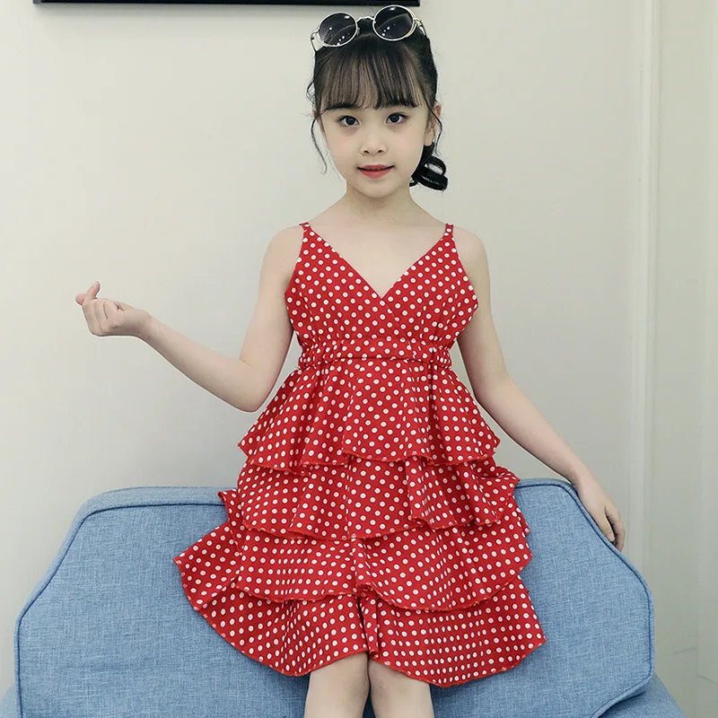 

Summer Girls Dress Fashion Dot Kids Layered Dresses for Girls 2019 New Sleeveless Children Party Clothing Teens Princess Costume