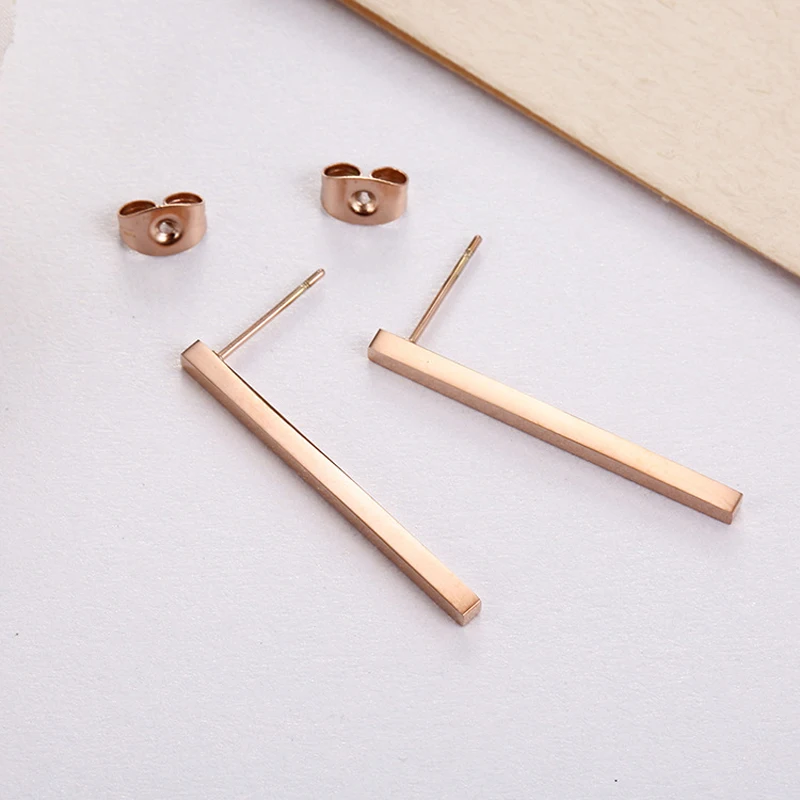 ZMZY New Simple Bar Earrings for Women Rose Gold Color Stainless Steel Geometric Square Stud Earring Jewelry Wholesale Gifts - Image 3
